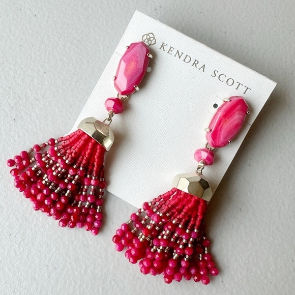 Kendra Scott Dove Statement Earrings Tassel Red Dark Pink - Picture 6 of 6